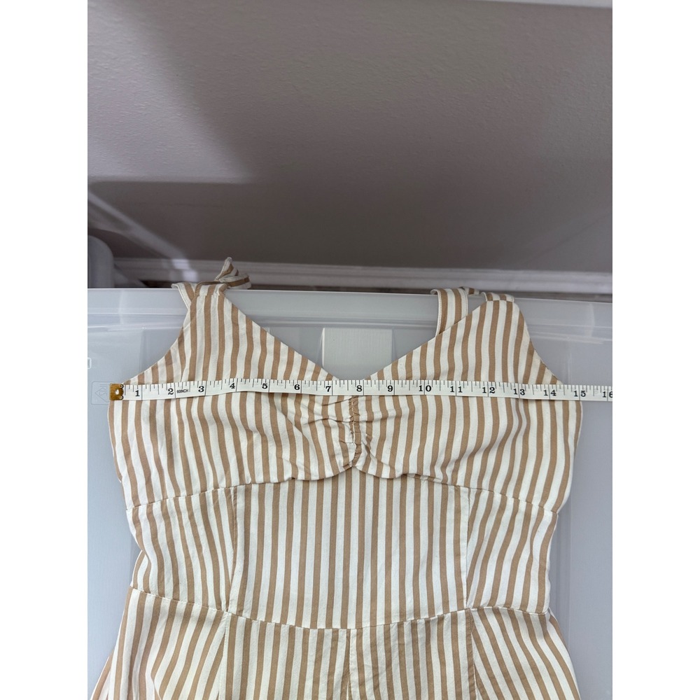 Derek Heart Romper Womens Medium Tan White Striped Excellent Tie Shoulder Smock - Picture 6 of 8